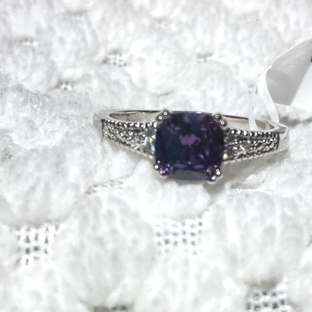 #1 Purple and White Zircon ring 1.31 ctw in Silvertone size 9.5